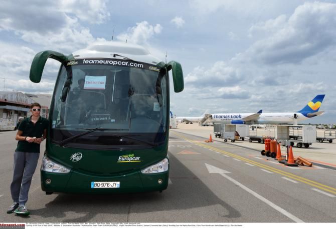Team Europcar bus waiting on the tarmac