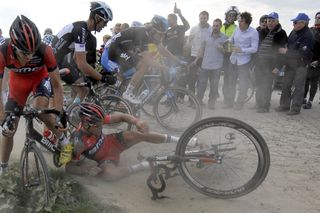 Greg Van Avermaet falls in the 2014 Paris-Roubaix