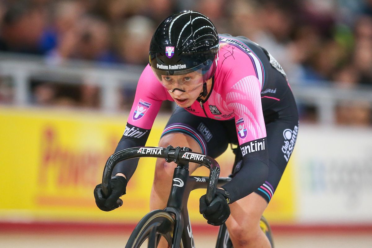 Neah Evans wins the Women's Elimination Scratch race