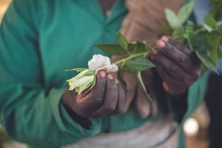 woman holding flowers