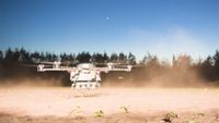 A Ukrainian quadcopter drone taking off