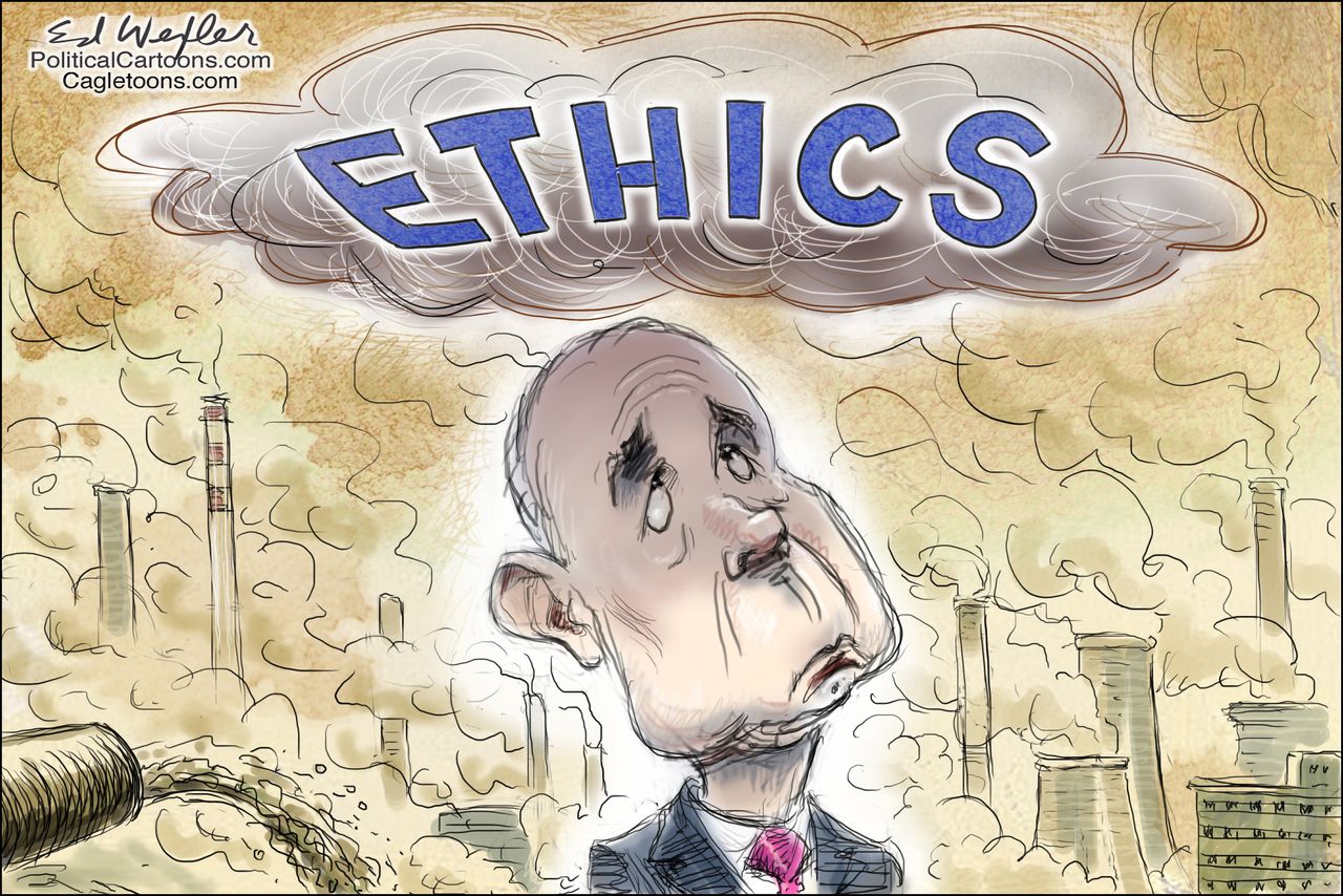 Political cartoon U.S. Scott Pruitt EPA ethics acid rain air pollution