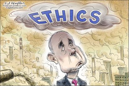 Political cartoon U.S. Scott Pruitt EPA ethics acid rain air pollution