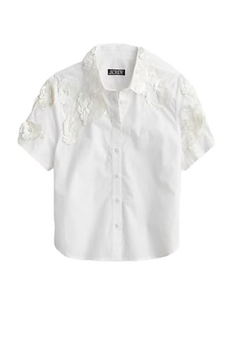 Collection Cropped Button-Up Shirt With Floral Appliqués