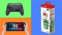 three Nintendo Switch products on bright background