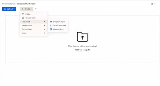 Dropbox's user interface demonstrated