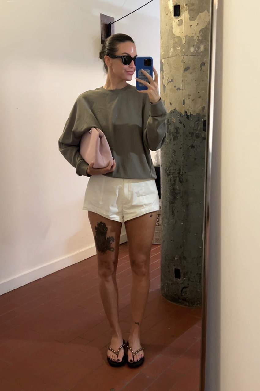 Personal stylist Anna Baldwin modeling unique neutral color trends.