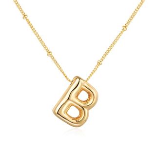 Qyalie Bubble Letter Necklace Balloon Initial Necklaces for Women Girls Dainty Alphabet Pendant 14K Gold Plated Puffy Name Personalized Jewelry Gift (B)