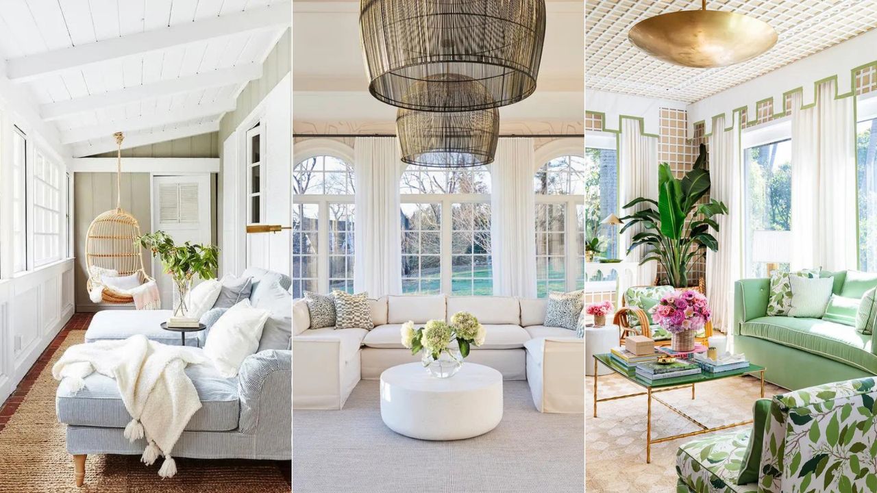 Three photos of light and bright sunrooms