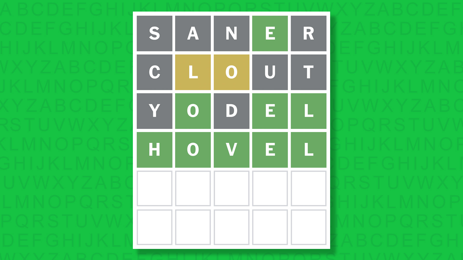 Ответ NYT Wordle для игры 1621 на зеленом фоне