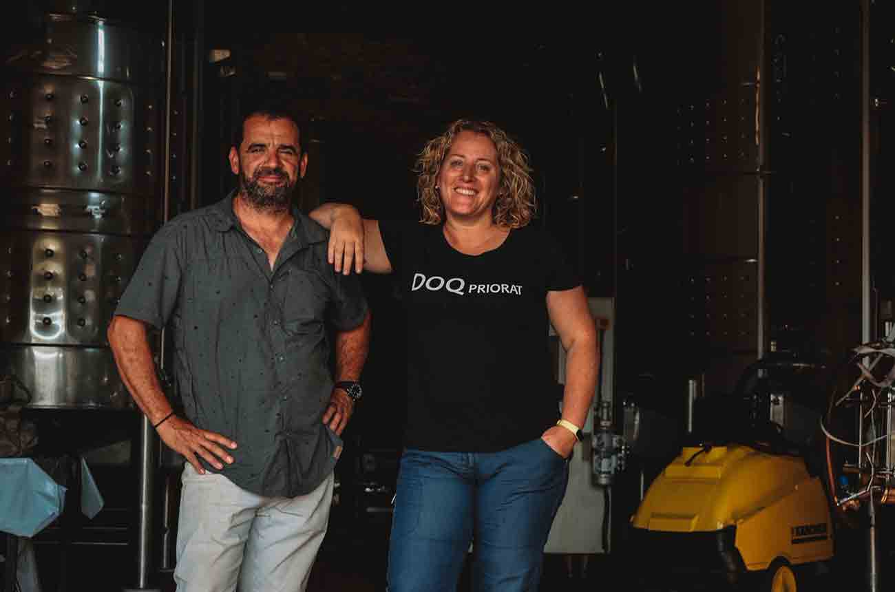 Winemaker Anna Gallis&amp;agrave; and head viticulturist Jordi Alentorn at Casa Gran del Siurana winery in Priorat, Spain