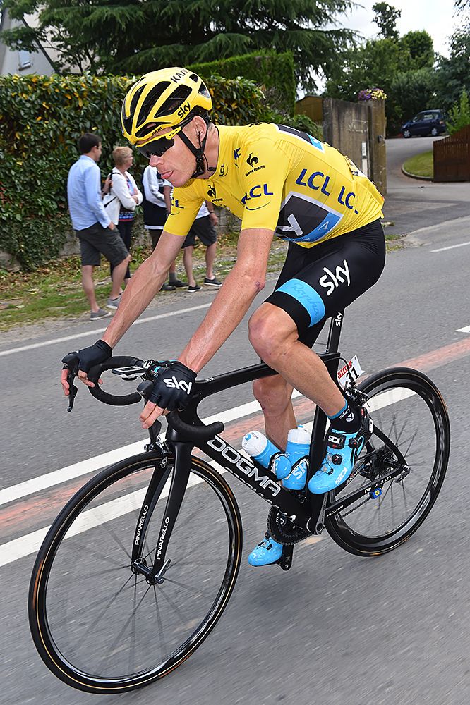 Chris Froome (Team Sky) back on his bike during stage 8 at the Tour de France