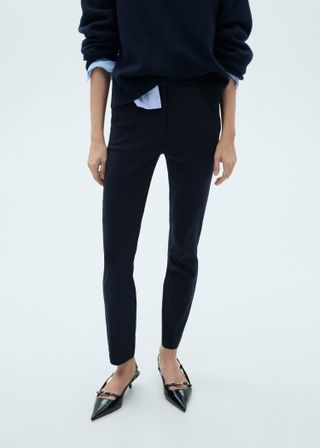 MANGO, Crop Skinny Trousers in Dark Navy