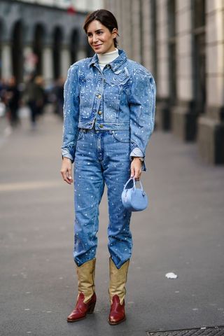 street style influencers showing ways to style denim jackets