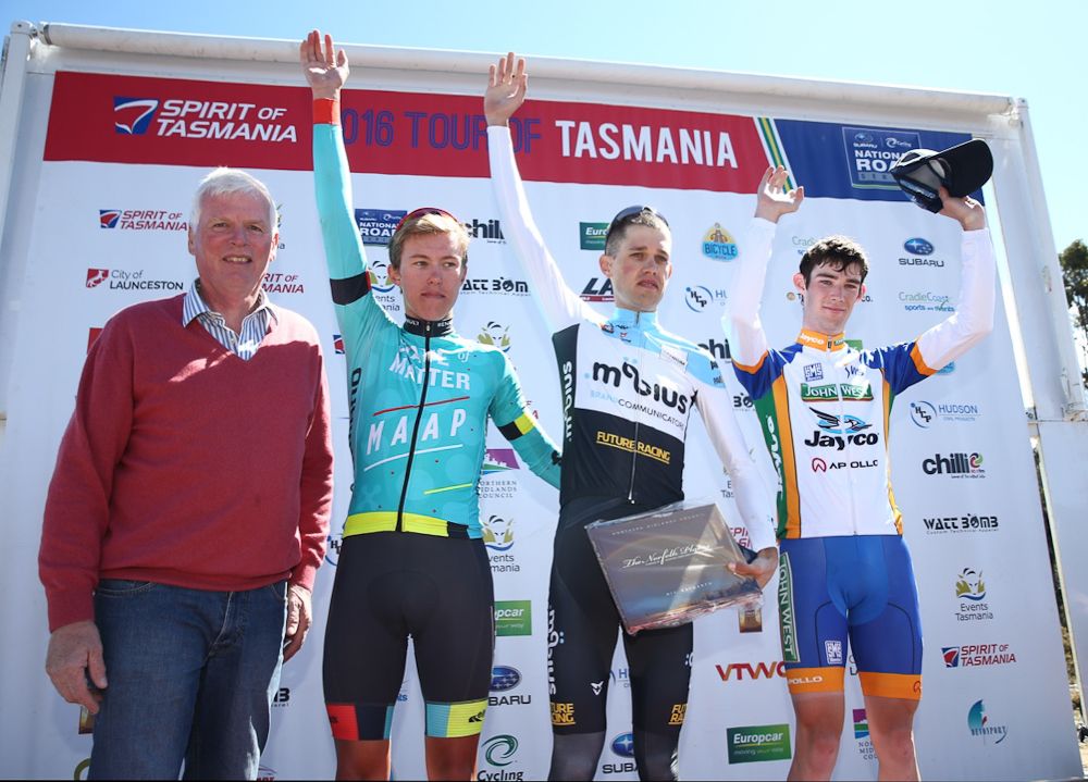 The stage 3 podium at the Tour of Tasmania