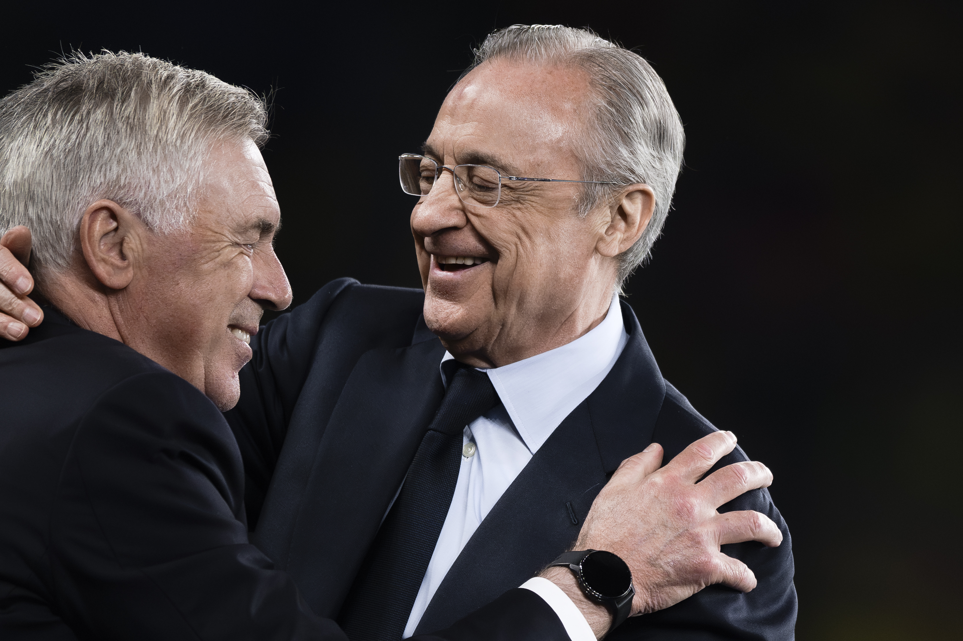 Real Madrid boss Carlo Ancelotti alongside club president Florentino Perez