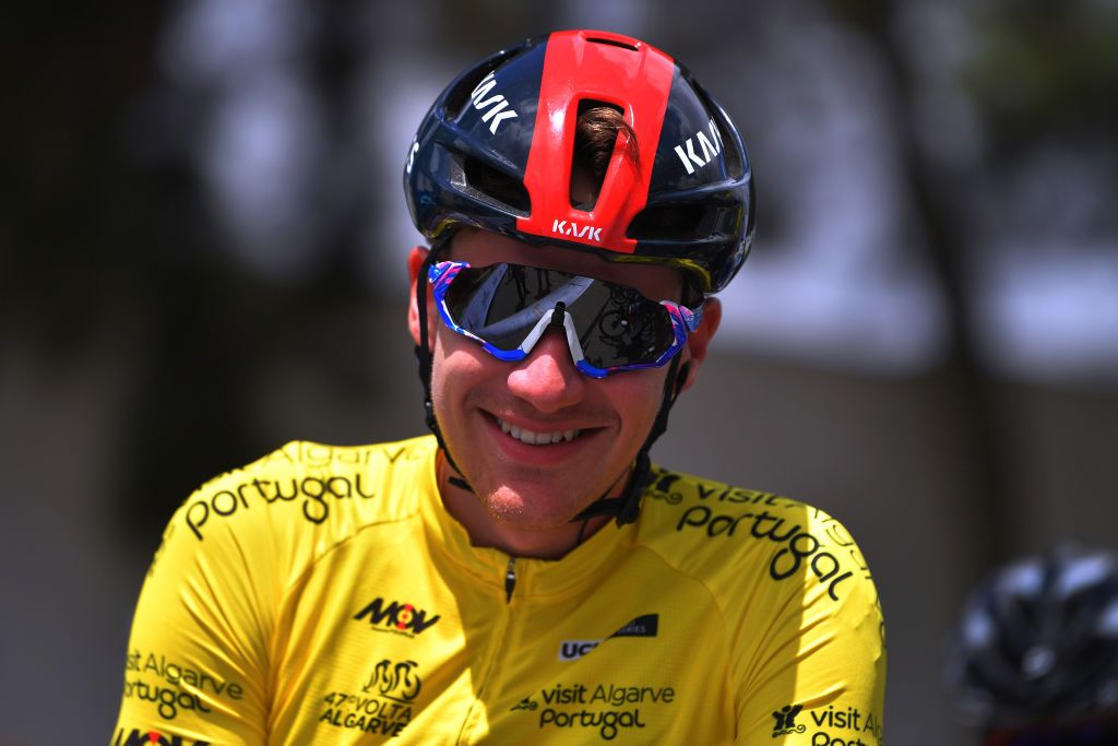 ALTO DO MALHO LOUL PORTUGAL MAY 09 Ethan Hayter of United Kingdom and Team INEOS Grenadiers Yellow Leader Jersey at start Albufeira Village in during the 47th Volta Ao Algarve 2021 Stage 5 a 1701km stage from Albufeira to Alto do Malho 510m Loul VoltAlgarve VAlgarve2021 on May 09 2021 in Alto do Malho Loul Portugal Photo by Luc ClaessenGetty Images