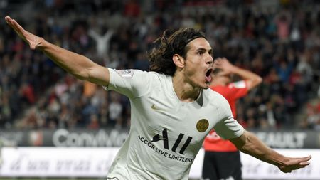 Uruguayan striker Edinson Cavani celebrates scoring for Paris Saint-Germain