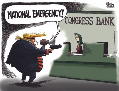Political Cartoon U.S. Trump national emergency congress bank
