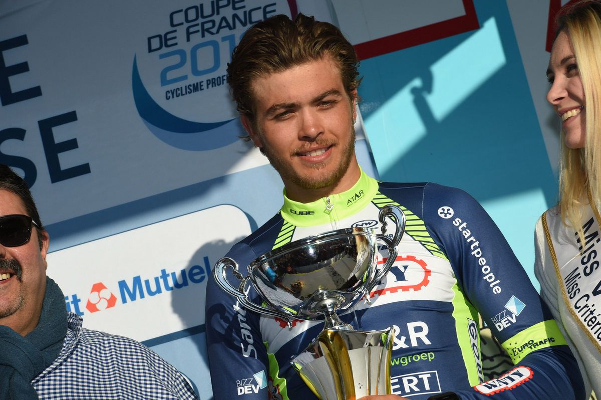 Odd Christian Eiking on the podium in his Wanty-Groupe Gobert debut