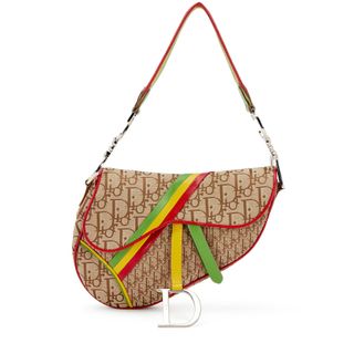 Brown Diorissimo Canvas Red, Yellow, and Green Leather Rasta Saddle Bag Silver Hardware, 2004