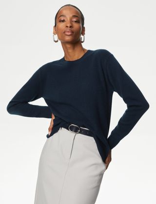 Pure Cashmere Textured Crew Neck Jumper