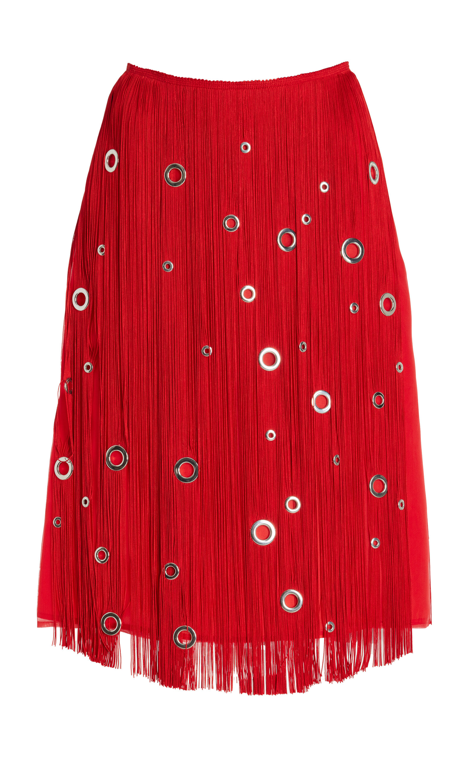 Hand-Studded Fringe Midi Skirt