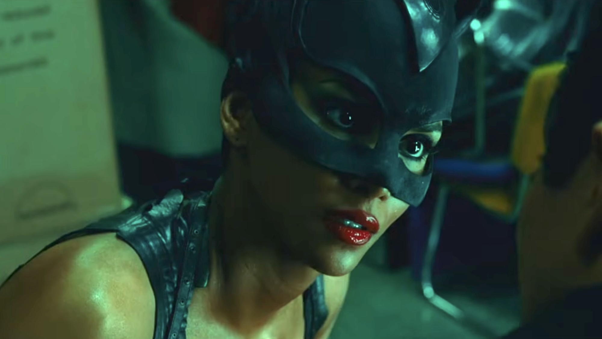 Halle Berry in Catwoman's mask.