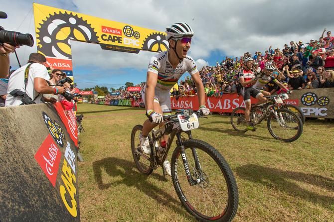 Nino Schurter of team SCOTT-Odlo MTB racing crosses the finishline