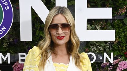Laura Whitmore wearing squared sunglasses