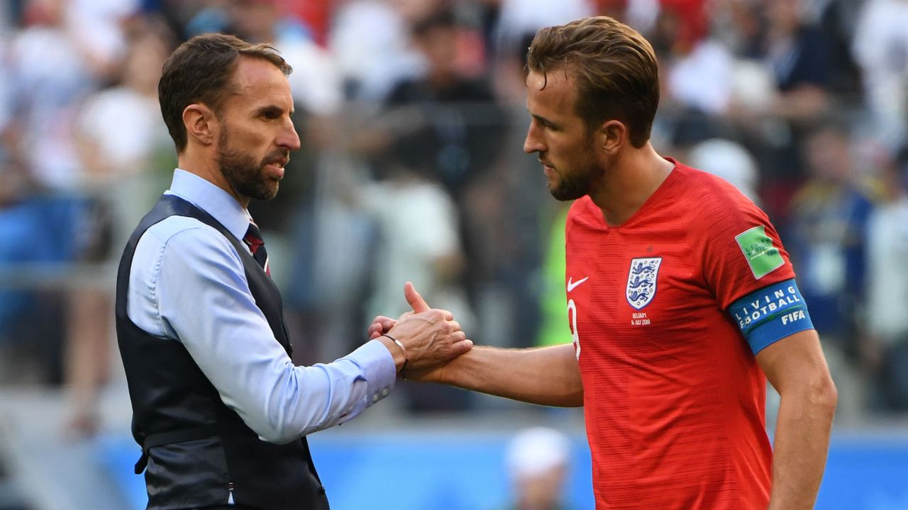 England head coach Gareth Southgate and captain Harry Kane of Tottenham