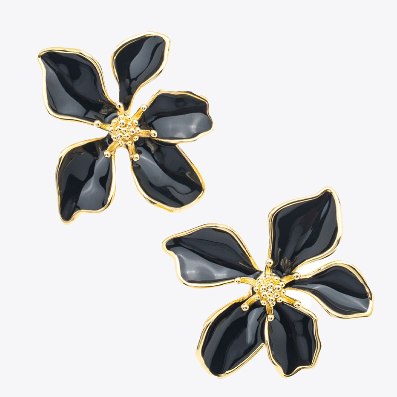 Black and gold enamel earrings, wolf & badger