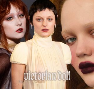 Photo collage of Victorian doll makeup