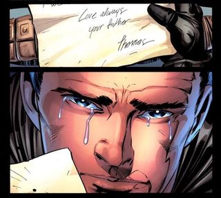 Flashpoint Batman cries reading letter