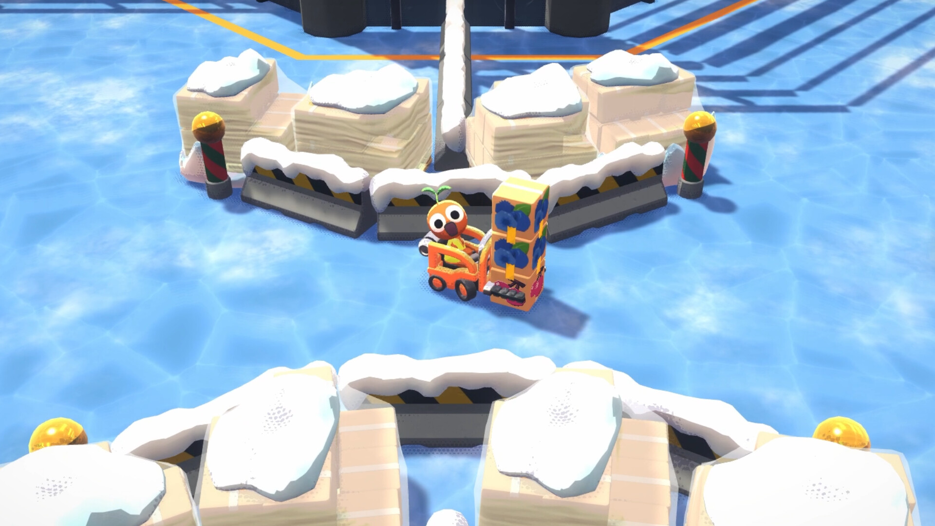 In Crashout Crew a small character who looks like an organge drives a forklift