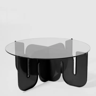 black coffee table with glass top