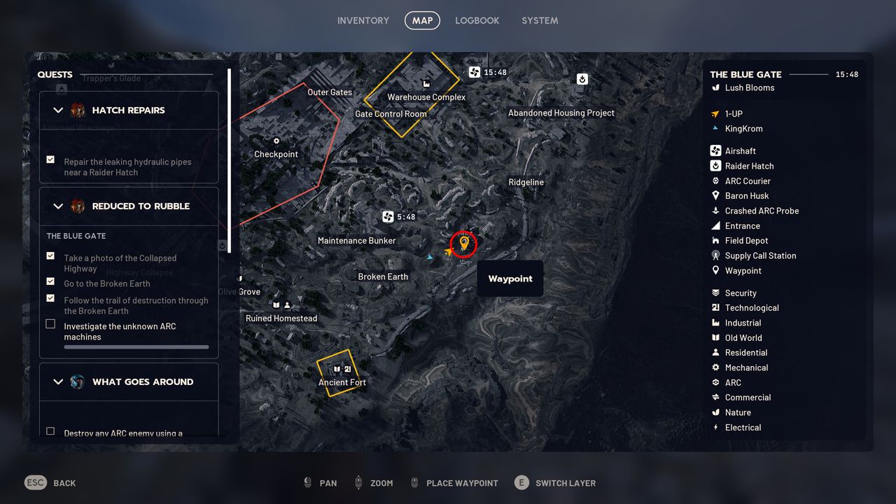 Arc Raiders Reduced to Rubble: A map with a red circle showing where the trail of destruction in Broken Earth leads.