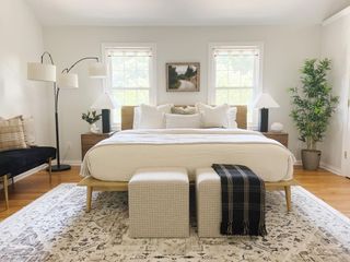 Cream colored bedroom with rustic modern touches