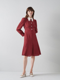 Mathilde Bordeaux and Cream Polka Dot Silk Tea Dress, £359 ($498)| LK Bennett