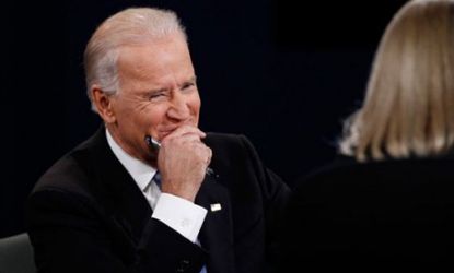 Vice President Joe Biden tries to stifle a laugh during Thursday's debate. It wasn't the only time.