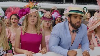 Ginna Claire Mason, John Clarence Stewart wearing hats at the racetrack in Hats off to Love