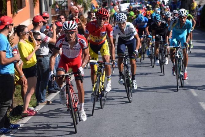 Joaquim Rodr&iacute;guez (Katusha), Alberto Contador (Tinkoff-Saxo) and Alejandro Valverde (Movistar)