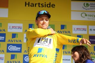 Edvald Boasson Hagen (MTN-Qhubeka) in yellow after stage 5 at the Tour of Britain.