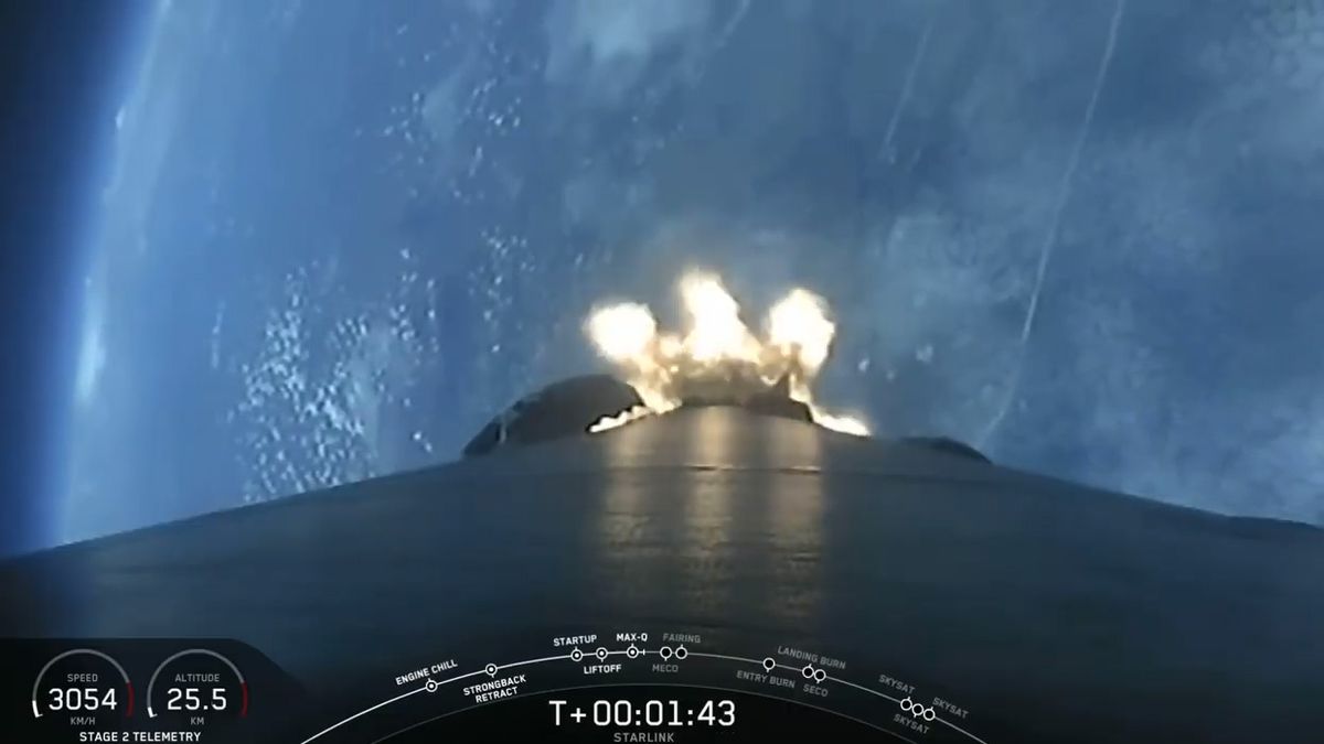 A view of the Earth below as SpaceX Falcon 9 rocket carrying 58 Starlink internet satellites and three Planet SkySats launches into space from Cape Canaveral Air Force Station, Florida on Aug. 18, 2020.