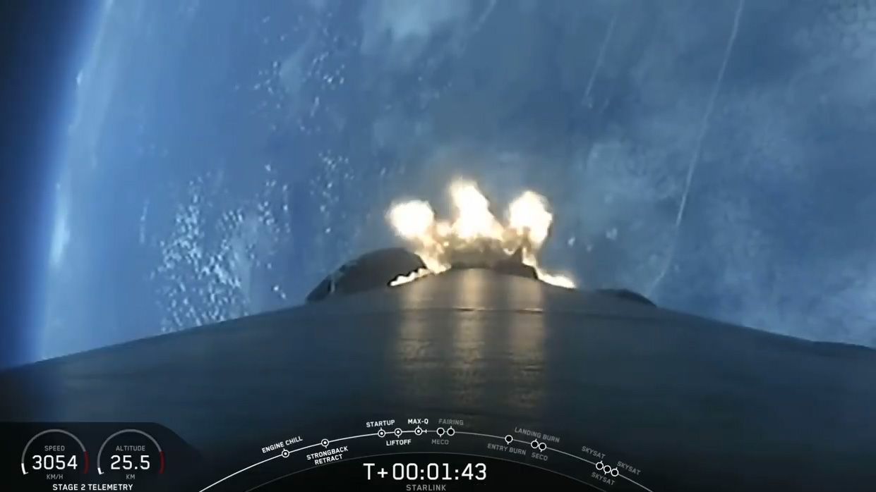 A view of the Earth below as SpaceX Falcon 9 rocket carrying 58 Starlink internet satellites and three Planet SkySats launches into space from Cape Canaveral Air Force Station, Florida on Aug. 18, 2020.