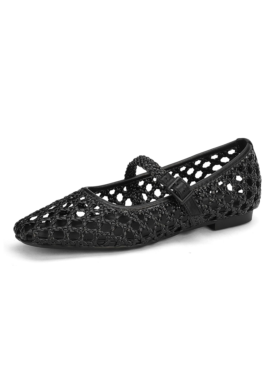 IBDPOSH, Ibdposh Black Woven Ballet Flats Shoes for Women With Strap Charming Comfortable Casual Elegance Flat Mary Janes Suitable for Woven Bags Size 7