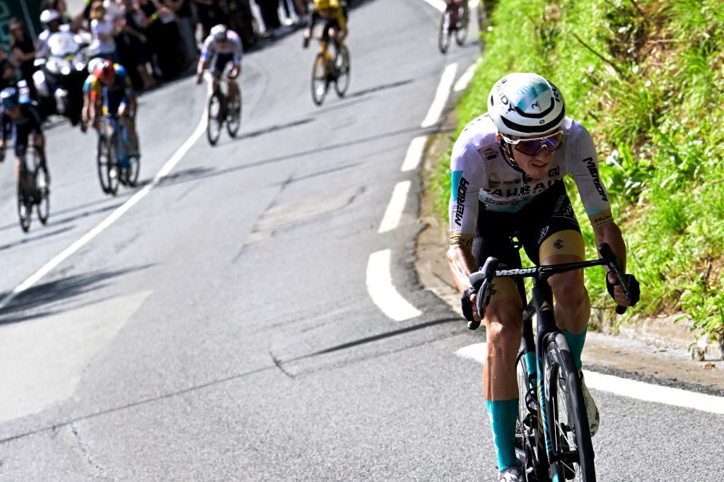 Pello Bilbao (Bahrain Victorious) on the attack on the second stage of the Tour de France