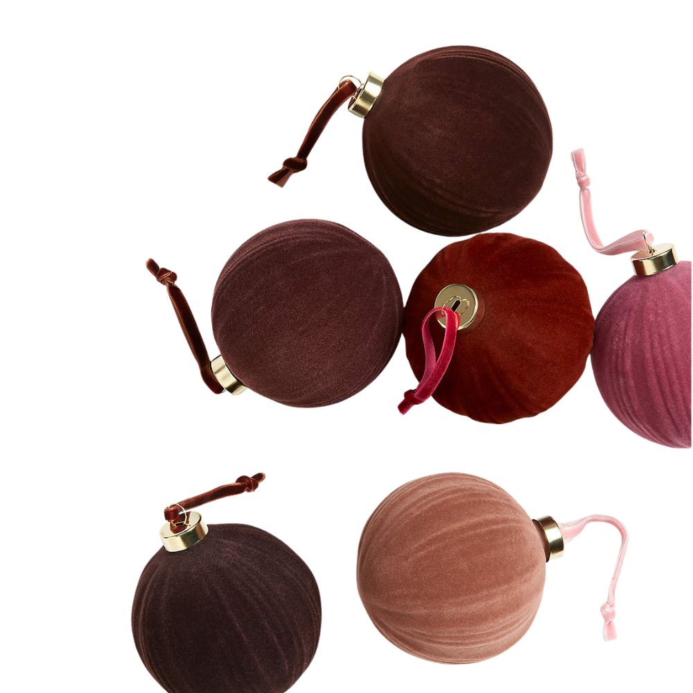 Warm Toned Ribbed Velvet Tree Ornaments