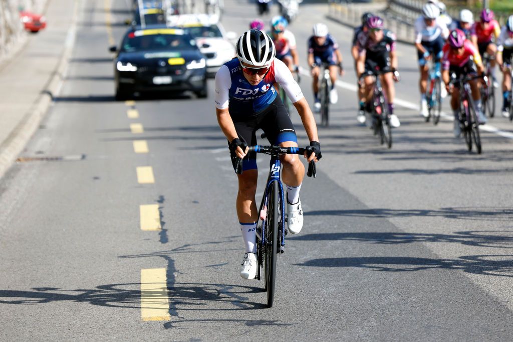LAUSANNE SWITZERLAND OCTOBER 07 Victorie Guilman of France and Team FDJ Suez Futuroscope attacks during the 1st Tour de Romandie Feminin 2022 Stage 1 a 1344km stage from Lausanne to Lausanne TDRwomen TDRF on October 07 2022 in Lausanne Switzerland Photo by Bas CzerwinskiGetty Images