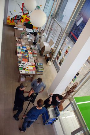 An aerial shot of the team at work at Valcucine in Milan